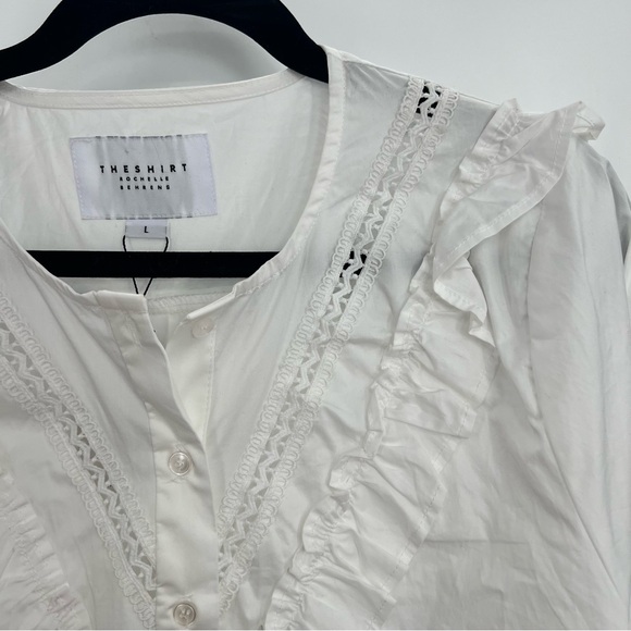 NWT The Shirt Rochelle Behrens Lindsay White Eyelet Button Shirt Poplin Lace L - Picture 11 of 14